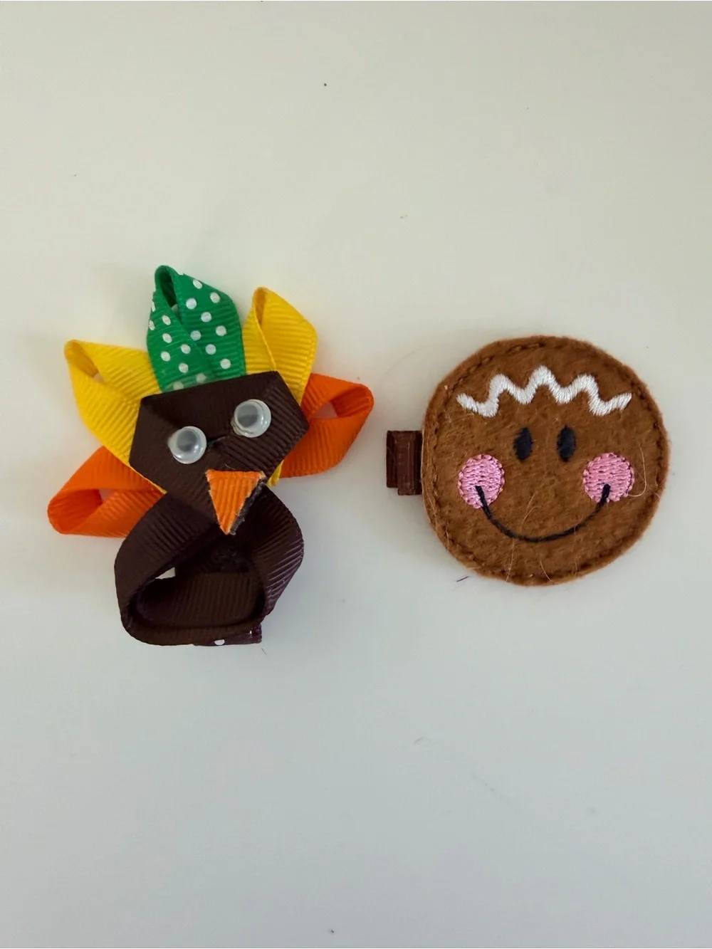 Handmade Thanksgiving Turkey Gingerbread Cookie Hair Clip Set Girls Fall Holiday